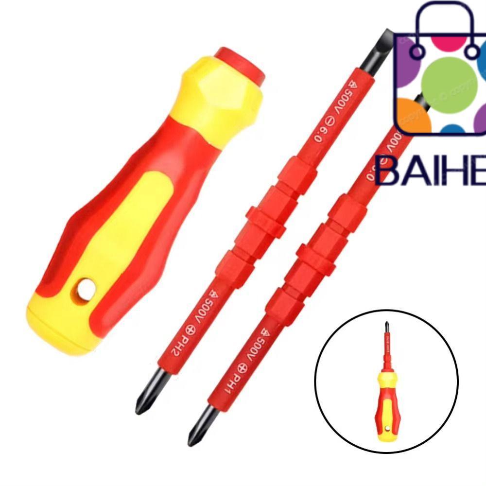 BAIHEE 3Pcs/Set Slotted Cross Screwdriver Bit, Insulated Magnetlc PH1 PH2 Multi Purpose Screwdriver,