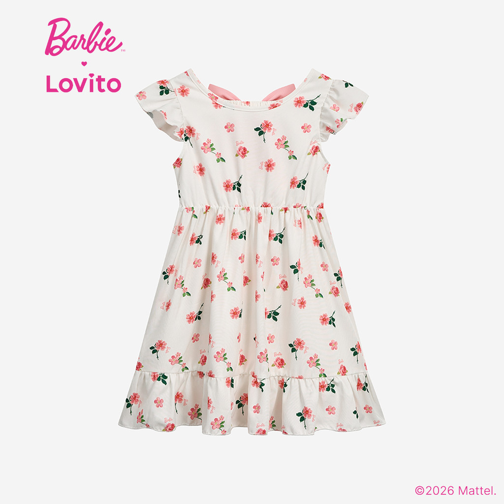 Barbie × Lovito Kids فستان بنات طويل بالزهور — صورة 4