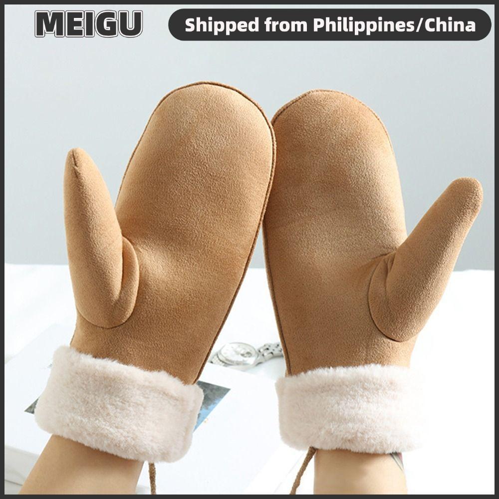 MEIGU 1 คู่ WARM Mittens, Faux Suede Plush Cuffs ถุงมือฤดูหนาว,นุ่มคอสายคล้องคอ WARM Faux Suede Mitt