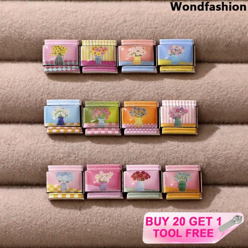 แจกันใหม่ดอกไม้อิตาเลี่ยน Charm สร้อยข้อมือ Fit 9 มม.สร้อยข้อมือสแตนเลส DIY เครื่องประดับทําอุปกรณ์เสริม Retro บุคลิกภาพโมดูลสร้อยข้อมืออุปกรณ์เสริม