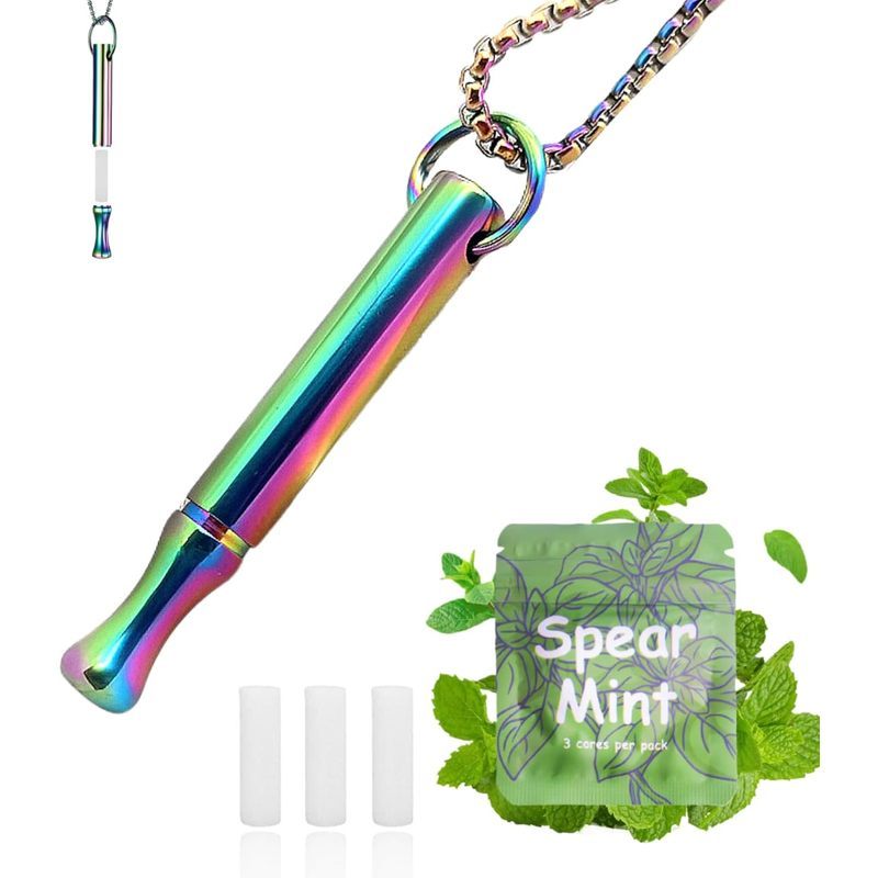 LAMKHOO สร้อยคอหายใจเพื่อเลิกสูบบุหรี่และ Vaping พร้อมรีฟิล Mint Pods หยุดการสูบบุหรี่ Aids Fidget ส