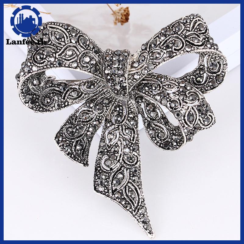 NFE คริสตัล Rhinestone โบว์เข็มกลัด Pin ผู้หญิงเสื้อคอปก Big Bowknot เข็มกลัดเครื่องประดับ N