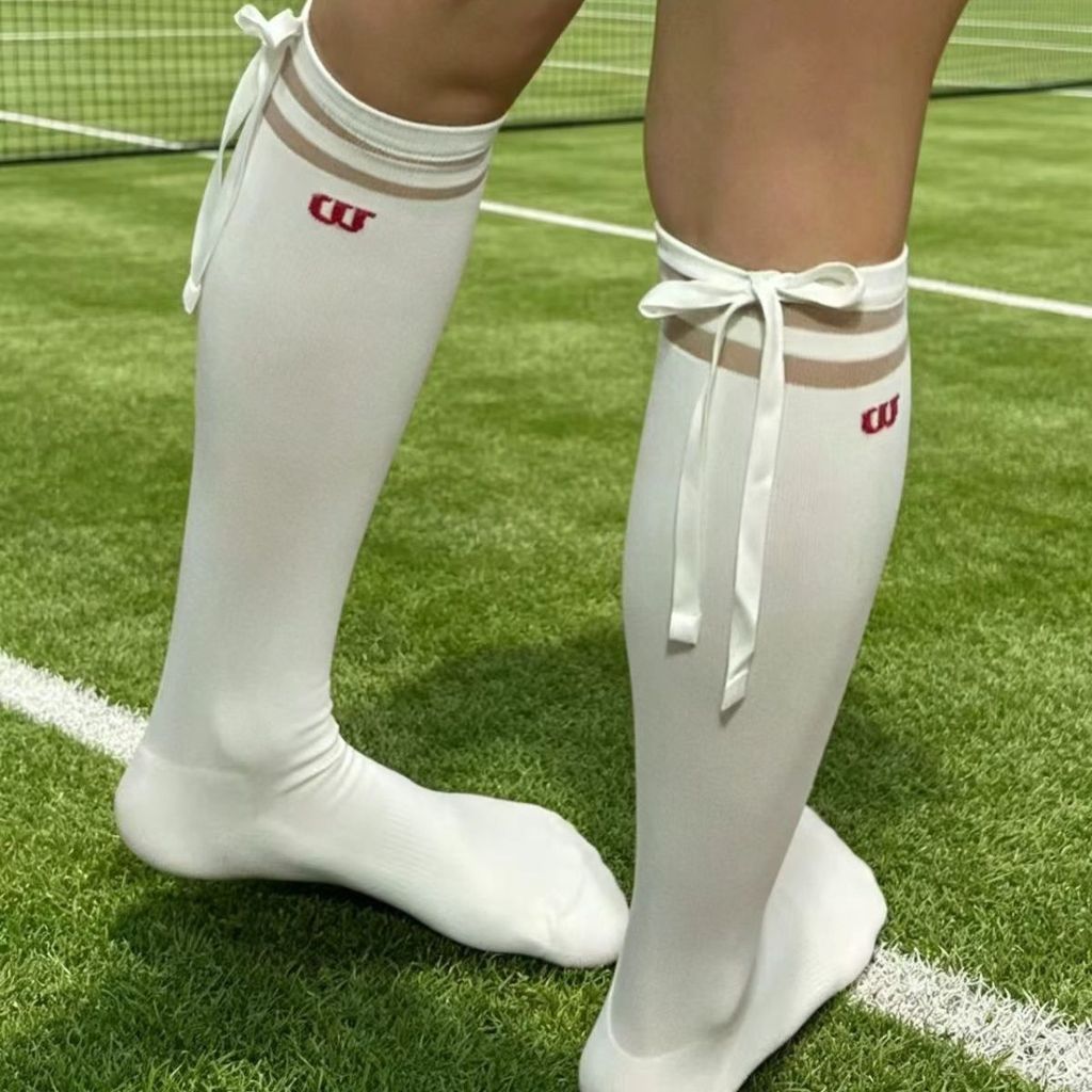 High Quality Calf Socks Weijia Bow Tennis Socks Towel Bottom Quick Dry Breathable Slimming Long Tube