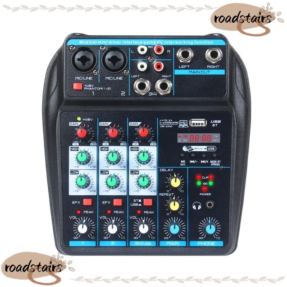 ROADSTAIRS DJ Console Mixer, Bluetooth พร้อม 48V Phantom Power Audio Mixer, Portable 4 Channel Monit