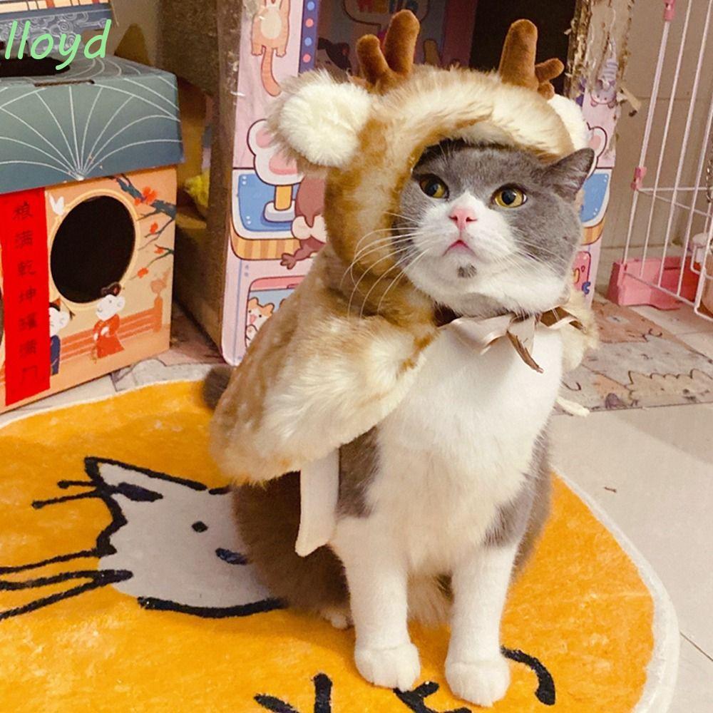 LLOYD Cat Elk Cloak, ตกแต่ง Soft Elk Dog Shawl, สัตว์เลี้ยงคอสเพลย์เสื้อผ้า Warm Plush กับ Antlers ห