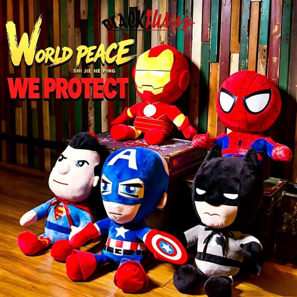BLACKFUNNY 28 ซม.Superhero Plush ตุ๊กตา Avengers ตุ๊กตาของเล่น Spiderman กัปตันอเมริกา Iron Man หมอน
