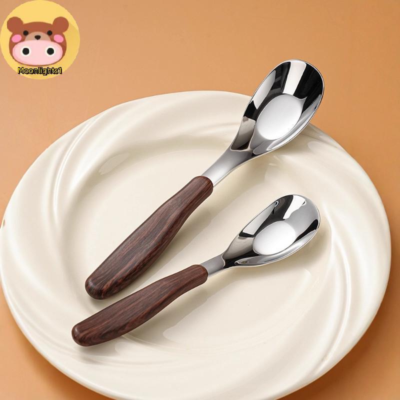 Moonlights1 ช้อนสแตนเลสเลียนแบบลายไม้ Handle Home Kitchen Tableware อาหารเย็นขนมหวานข้าวช้อนซุป Gadg