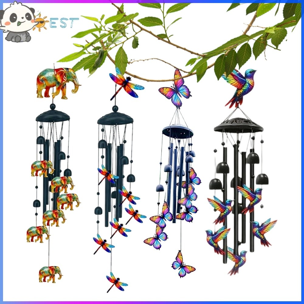 โมบายกระดิ่งลม  วินด์ชิม 36.22 นิ้ว wind chime ลวดลายนกฮัมมิ่งเบิร์ดทาสีวินเทจ พร้อมหลอดโลหะและกระดิ