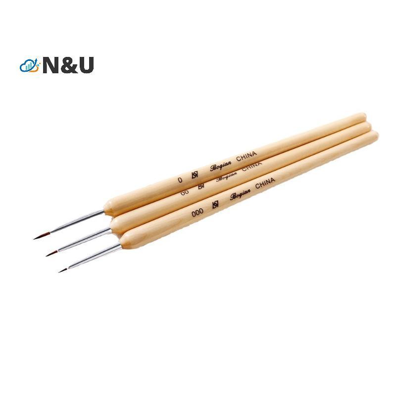 N&U Nail Art Drawing Liner Brushes 3 ชิ้น Premium Wood Handle Fine Bristle สําหรับการออกแบบเล็บลายดอ