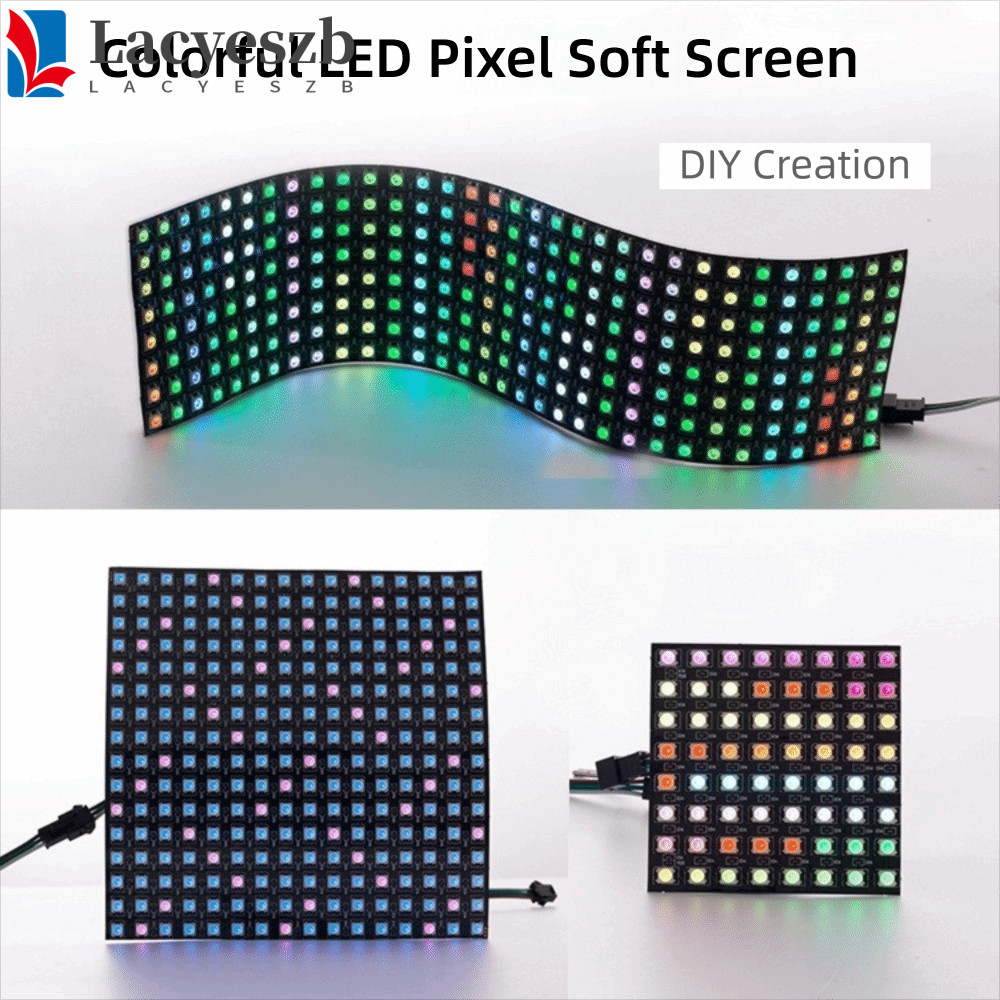 LACYESZB WS2812B แผง LED, RGB Full Color ยืดหยุ่น LED Matrix, DC5V 8x8 16x16 8x32 รูปแบบการเขียนโปรแ