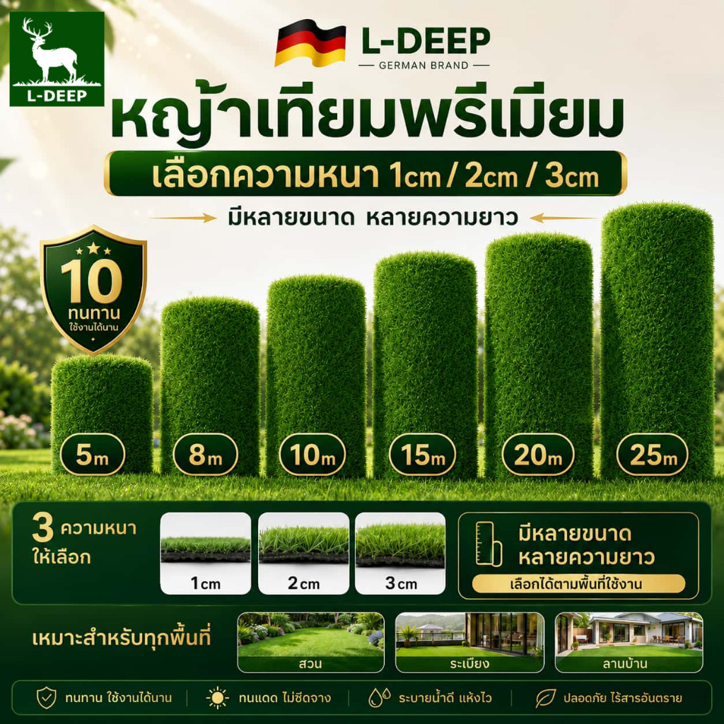 L-DEEP 🔥หญ้าเทียม🔥1-3CM ทนไฟไม่หดตัว ระบายน้ำง่าย สีไม่ซีด สีเหมือนจริง ของตกแต่งบ้าน หญ้าเทียมปูพื้น