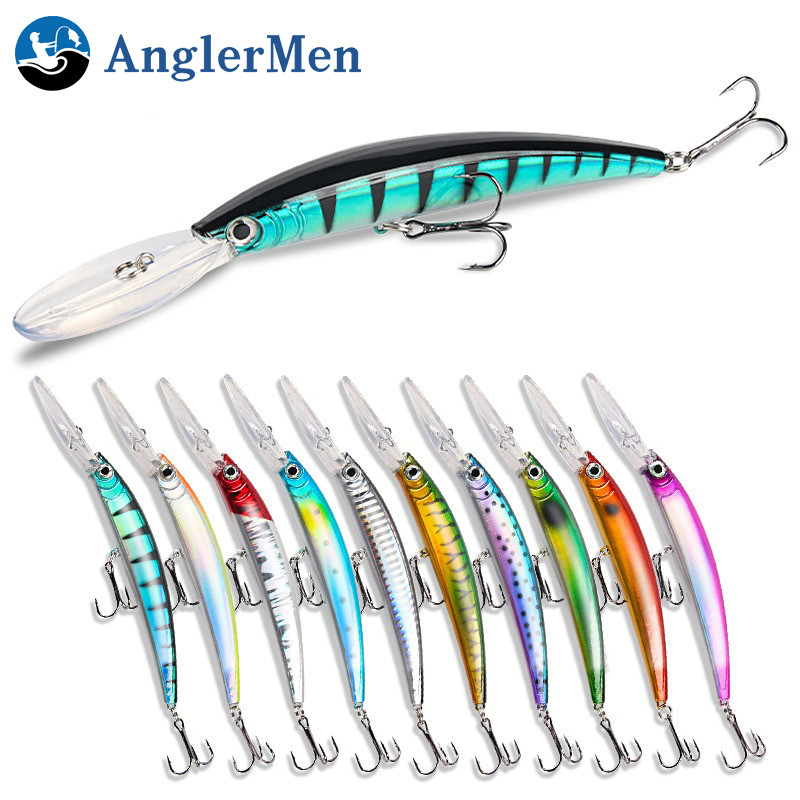 ANGLERMEN 1PCS 15.3 ซม./16g Minnow Fishing Lure Hard เหยื่อ 3d ตาเลเซอร์ผิวเหยื่อยาวโยนหล่อเหยื่อตกปลา