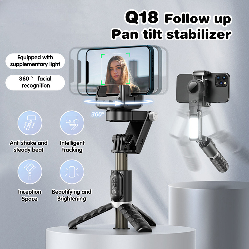 Q18 Phone Stabilizer 360 Gimbal พร้อมขาตั้งกล้องระยะไกลสําหรับโทรศัพท์โทรศัพท์มือถือขาตั้งกล้องเซลฟี
