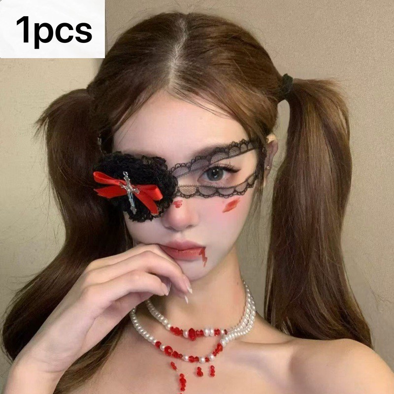 หน้ากากตาสไตล์.Cross.Lace.UP.One.Eyed.Heart สำหรับการแต่งตัวในงานHALOWEEN