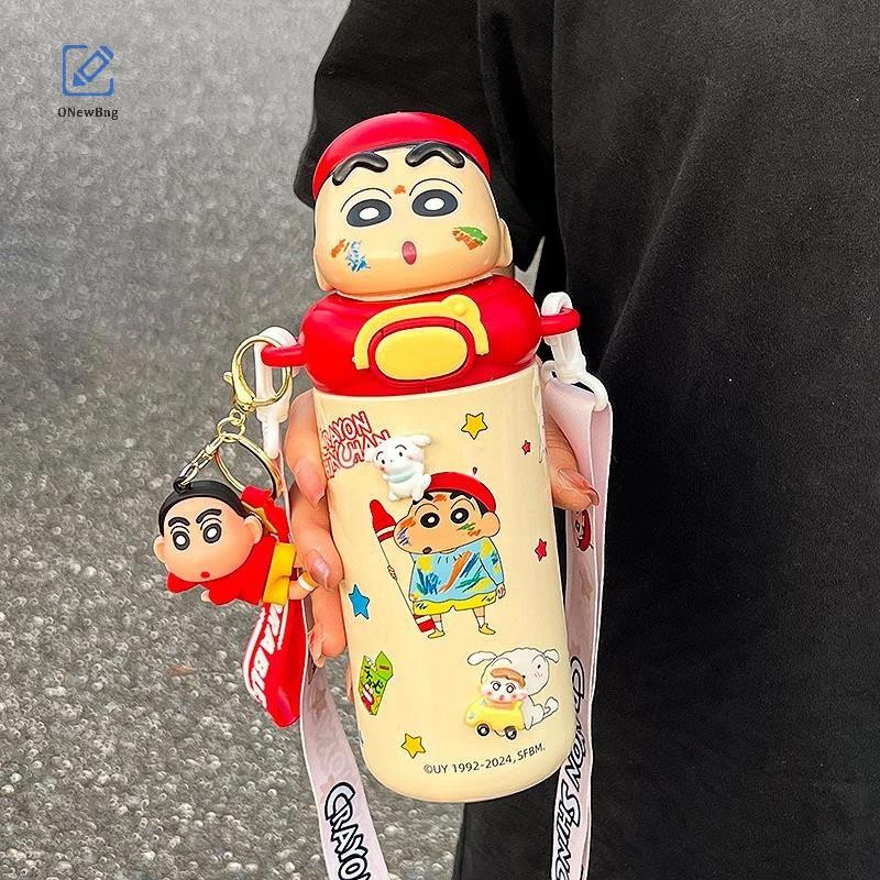 ONew 480ml อะนิเมะ Crayon Shin-Chan สแตนเลสสตีล Kawaii การ์ตูนคอสเพลย์เด็กกระติกน้ําสูญญากาศขวดน้ํา 