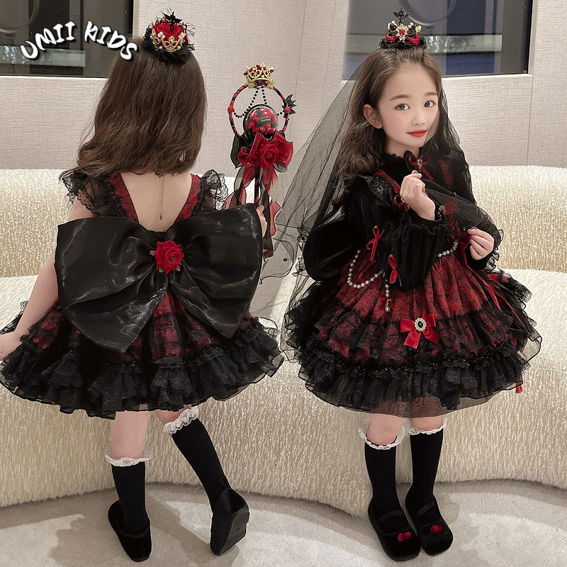 UMII KIDS ชุดเจ้าหญิงฮาโลวีนและชุดโลลิต้าแวมไพร์สำหรับเด็กผู้หญิง พร้อมเครื่องประดับสำหรับการเล่นและการแสดง