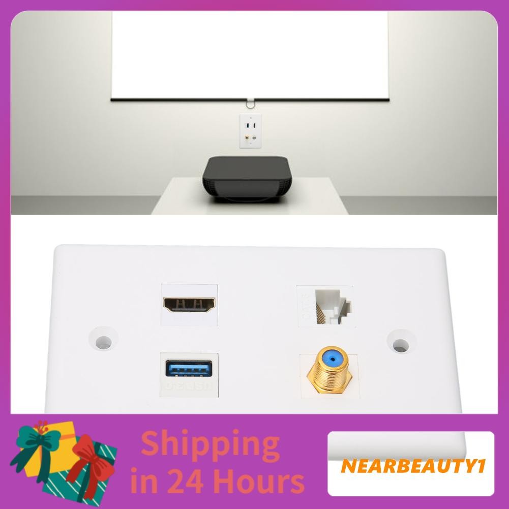 Nearbeauty1 Nearbeauty1 4 พอร์ต HDMI Coax Ethernet Wall Plate USB 3.0 TV F ประเภท RJ45 Media Outlet 