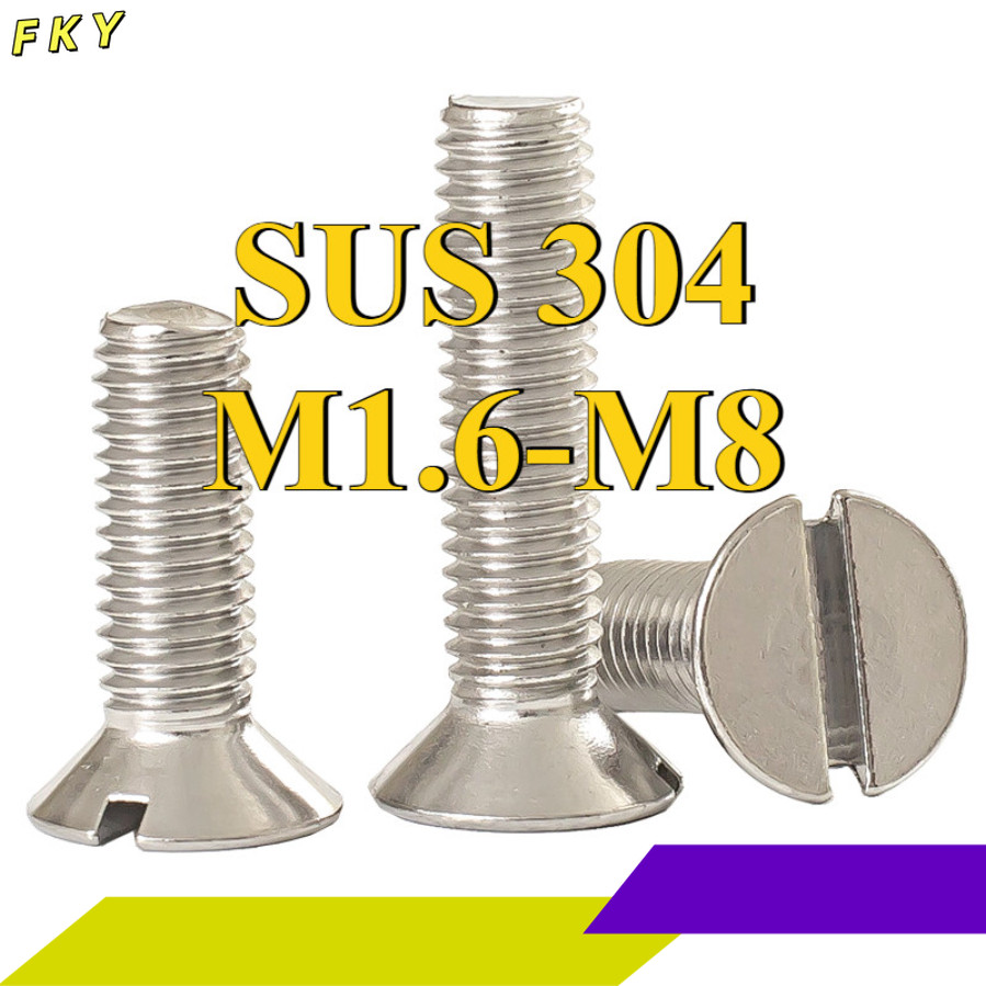 GB68 304 สแตนเลส one-word slot consunk หัวสกรู slotted แบนหัวสกรู M1.6M2M2.5M3M4M5M6M8M10FKY-CB