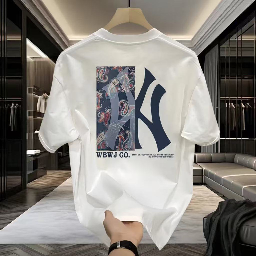 (ผ้าฝ้าย 100%)Luvoro oversize unisex เนื้อผ้านุ่มระบายแขนสั้น T-shirt สีดำและสีขาว เสื้อยืดทูโทน เสื้อยืดแขนสั้น C1658