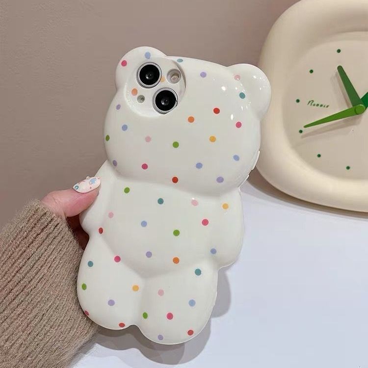หมีปลอกสําหรับ iPhone 17 Air 16 15 14 Plus 13 12 11 Pro Max Ins สไตล์สีสัน Polka Dot Soft Case คลุมทั้งหมด | XMK