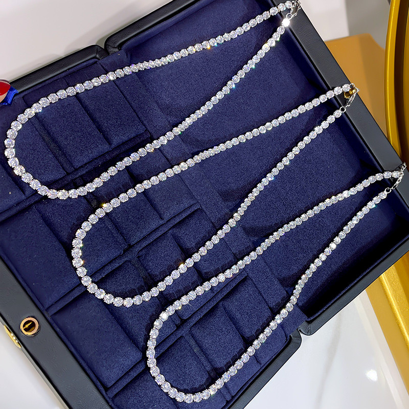 High-End จําลอง Super Flash 925 เงินสเตอร์ลิงเดี่ยวแถวเพชรสร้อยคอผู้หญิง Luxury Dinner อุปกรณ์เสริม 