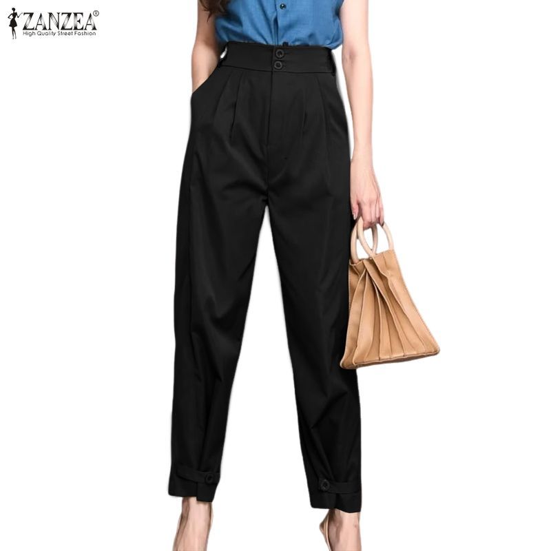 กางเกงและกระเป๋าสไตล์เกาหลีสำหรับผู้หญิง สีทึบตัดข้อมือ