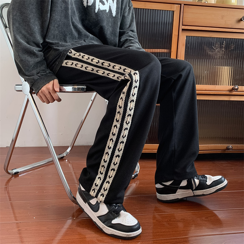 American ins Retro Brown Waffle Pants Men Loose Straight Casual Pants Autumn Street Wear High Street