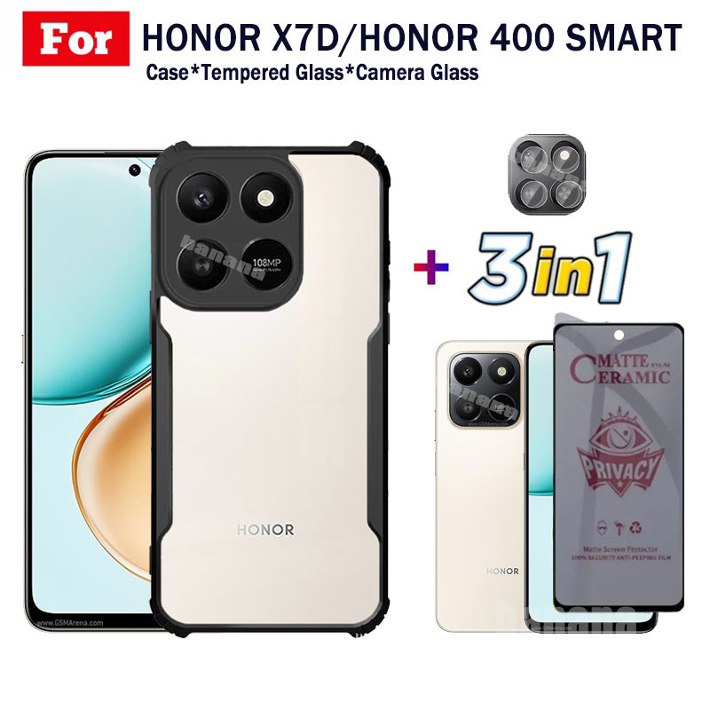 3 ใน 1 Honor X7D กันกระแทกเคสโทรศัพท์สําหรับ Honor 400 สมาร์ท X7C X6C X8C กระจกนิรภัยป้องกันหน้าจอแล