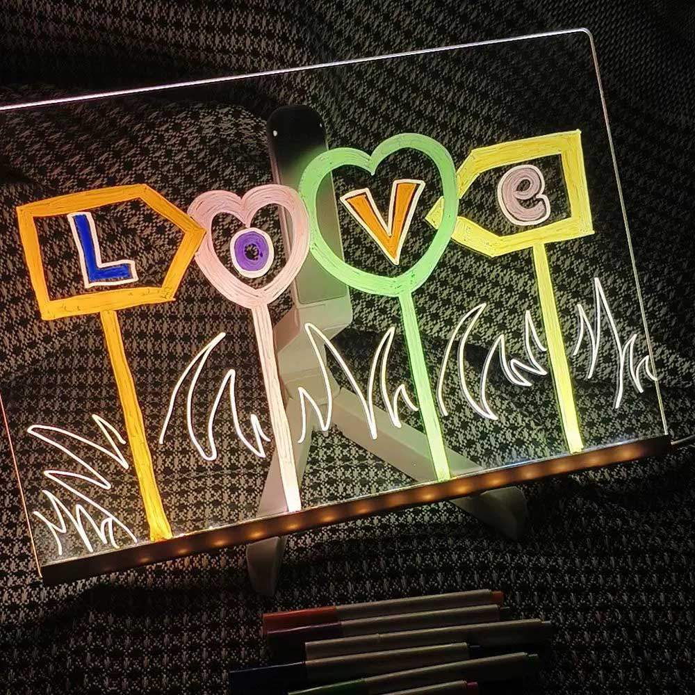 Luminous Writing Board Date Reminder Glow Memo Led Letter Message Board with Color Pens Acrylic Dry 