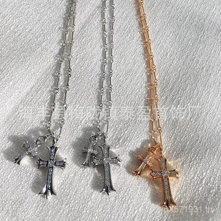 พังก์ข้ามโซ่กระดูกไหปลาร้าคู่ฮิปฮอปถนนสวมกับจี้เพชรผู้ชายผู้หญิงสไตล์คู่ส925เงินสเตอร์ลิงสร้อยคอขนาด