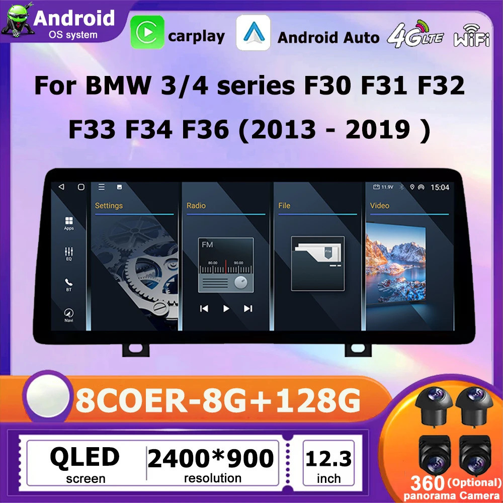 ยอดนิยมเลือก Android 14 ไร้สาย Carplay Wifi Bt นําทาง Gps วิทยุสําหรับ Bmw 3/4 Series F30 F31 F32 F3