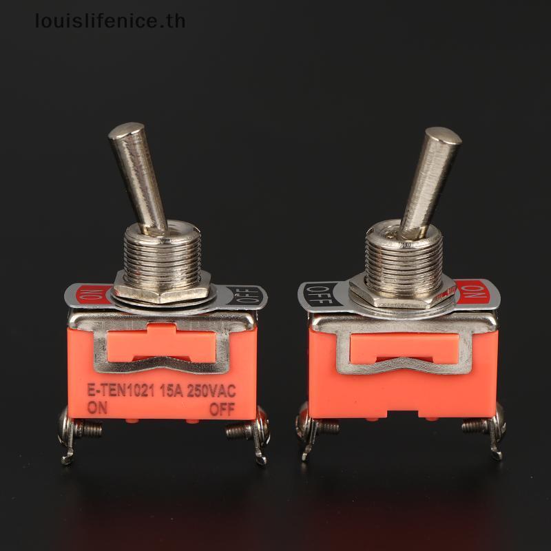 LNTH 5pcs SPST DPDT 250V 15A Toggle Switch 2 ตําแหน่ง Latching On-off-on On-off-on E-TEN1322 1021 11