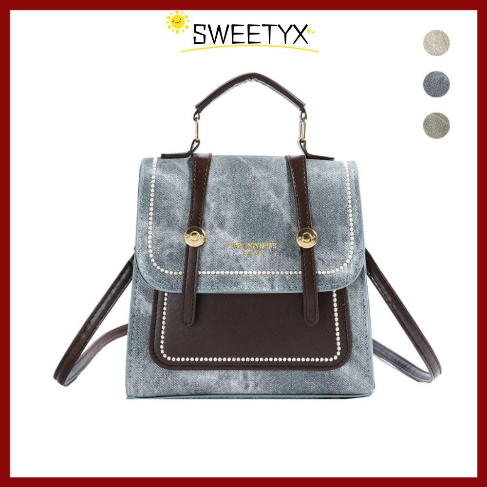 กระเป๋าเป้สะพายหลัง SWEETYX ขนาดใหญ่ พกพาสะดวก หนัง PU ดีไซน์ย้อนยุคสำหรับผู้หญิง