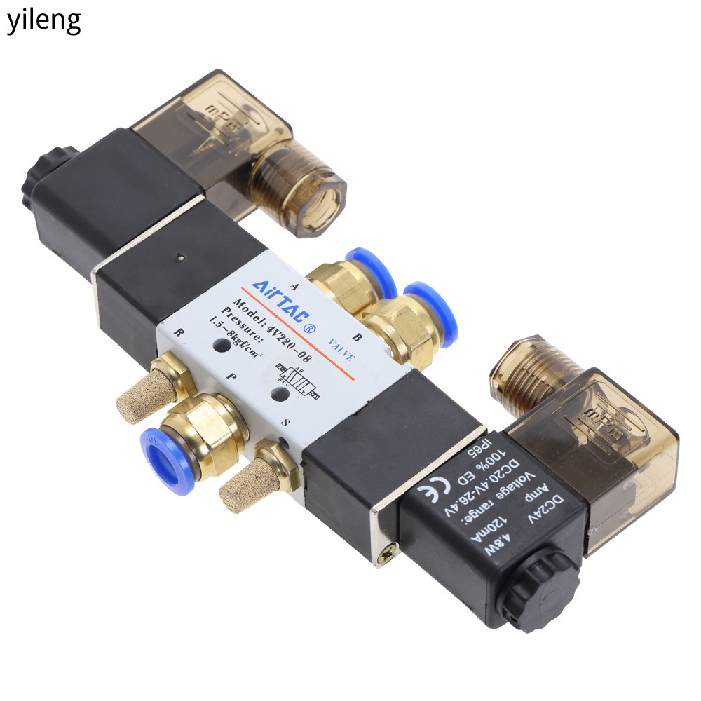 กทม 4V220-08 5 Way 2 ตําแหน่ง 1 / 4" วาล์วโซลินอยด์ Dc24V Ac110V Ac220V เฉพาะตัวโซลินอยด์