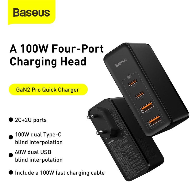 Baseus GaN Charger 100W USB Type C PD Charger พร้อม QC4.0 เครื่องชาร์จโทรศัพท์ USB 氮化镓 ชาร์จ PD快充头