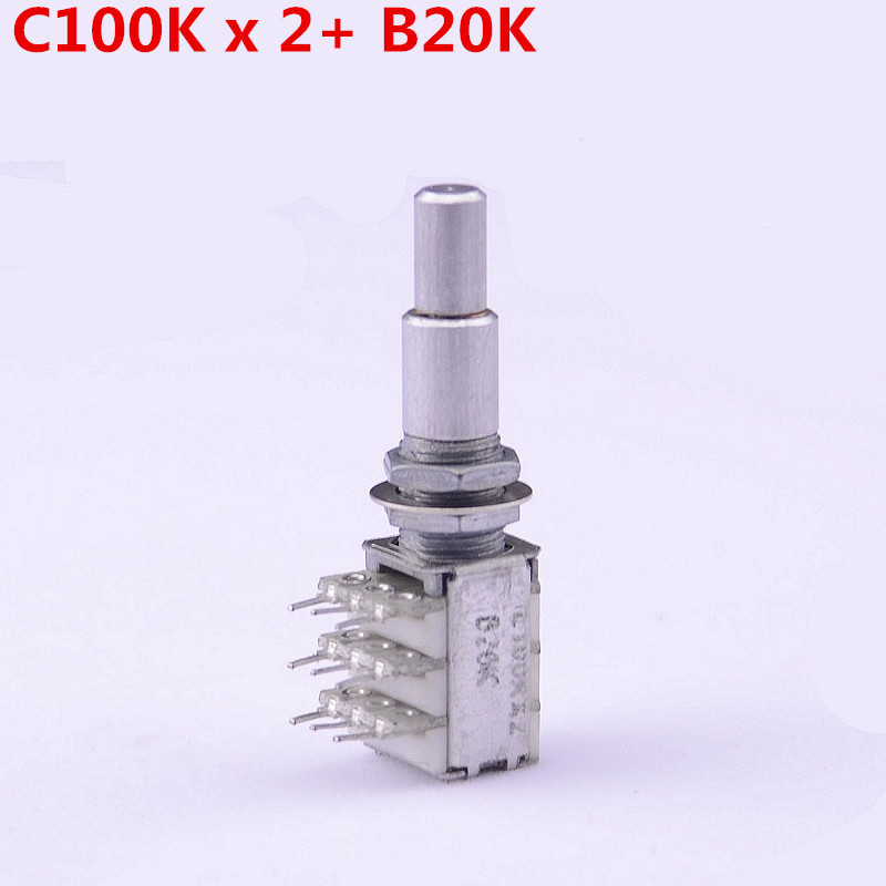 1 ชิ้น GuitarFamily Stacked Dual Concentric Potentiometer (POT) พร้อม Detent C100K x 2 และ B20k (#06