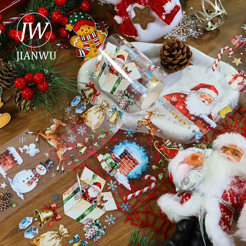 JIANWU 70 มม.* 200 ซม.VINTAGE Christmas Santa Claus ของขวัญภูมิทัศน์วัสดุ Collage สมุดภาพ PET เทป Creative Journal เครื่องเขียน