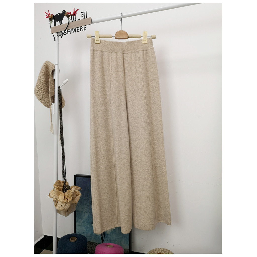 กางเกงขากว้างสไตล์โฮมเมด พร้อมเสื้อกันหนาวแคชเมียร์ จากแบรนด์ Zhen Bei Yarn Beiyin DU Home