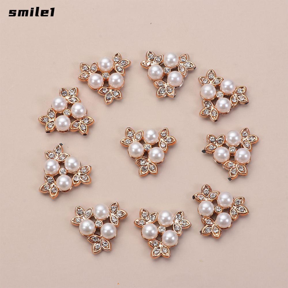 SMILE 10 ชิ้น Rhinestone ปุ่มคริสตัล DIY Craft Sparkling Pearl Hairpins