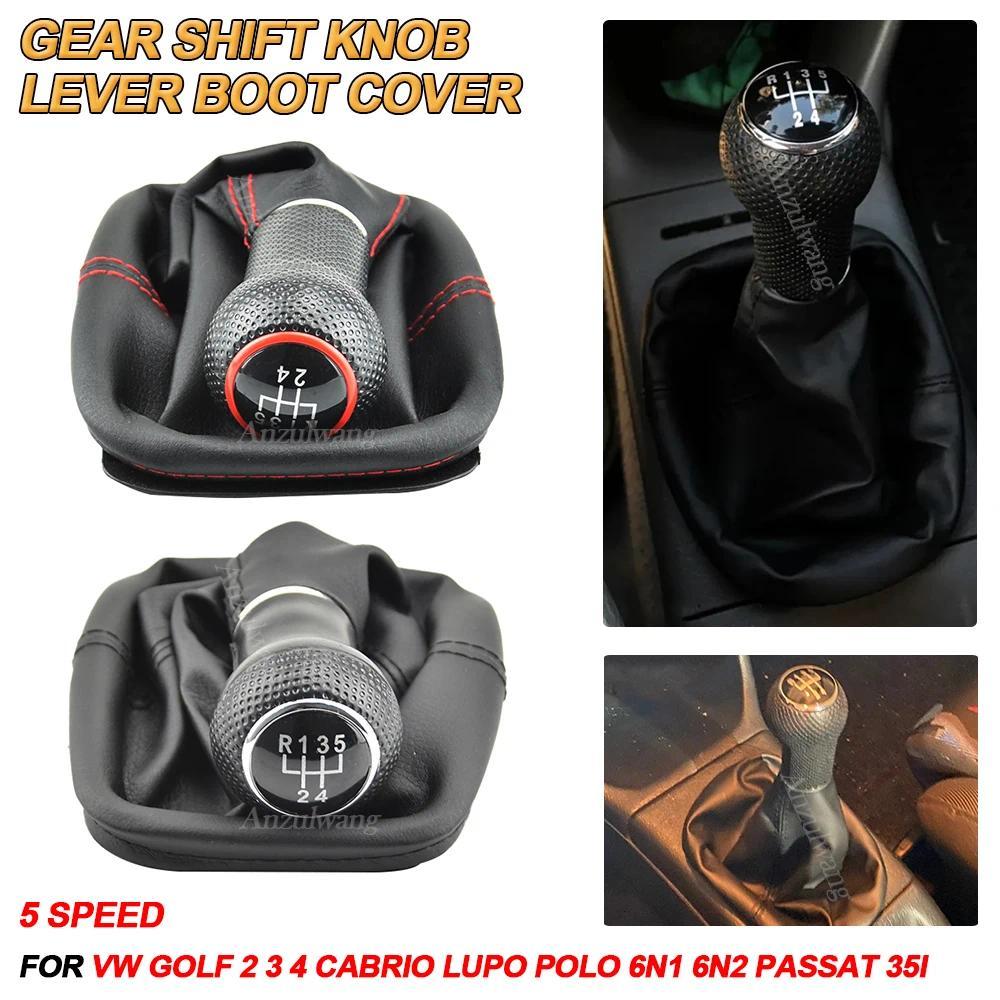 รถ SHIFT KNOB 5 ความเร็วสีแดงกรอบเกียร์ SHIFT KNOB Lever Gaiter Boot สําหรับ Volkswagen VW Golf 2 3 