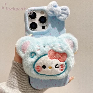 ใช้งานร่วมกับ iPhone 16 15 14 13 12 11 Pro Max X Xr Xs Max 7 8 Plus SE2020 เคสโทรศัพท์การ์ตูน 3D DIY น่ารักสวมใส่สีสันแถบคาดศีรษะตุ๊กตาแมว + Lanyard หนังนุ่มปกหลัง