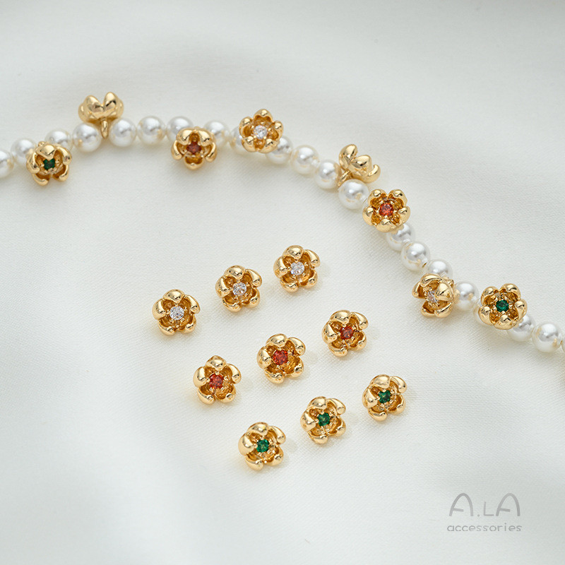 Strong สี Retention 14K Gold ฝังสี Zirconium ดอกไม้ประณีต Bud ดอกไม้ขนาดเล็กจี้ diy Handmade สร้อยข้