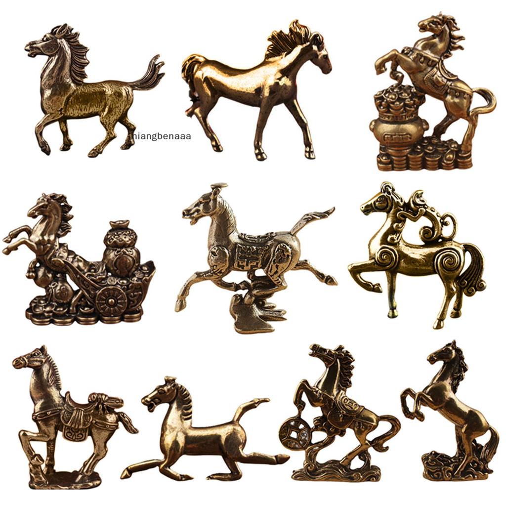 (niangbenaaa) ทองเหลืองม้าตุ๊กตาจีนปีใหม่ Zodiac Horse เครื่องประดับ Feng Shui Lucky รูปปั้นโฮมออฟฟิศเดสก์ท็อปตกแต่งงานฝีมือใหม่