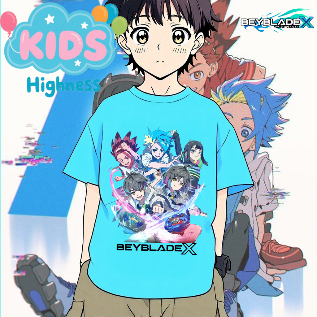 (จัดส่งตลอด 24 ชั่วโมง)KIDS Highness เสื้อยืดเด็ก BEYBLADE X พิมพ์ลาย ใส่สบาย ไม่หด ไม่ย้  #K25