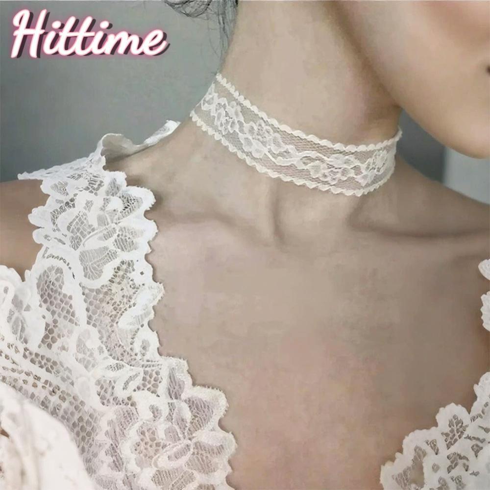 HITTIME ลูกไม้สีดําดอกไม้สั้น Choker สร้อยคอสําหรับผู้หญิง Harajuku Gothic โรแมนติกเครื่องประดับของข