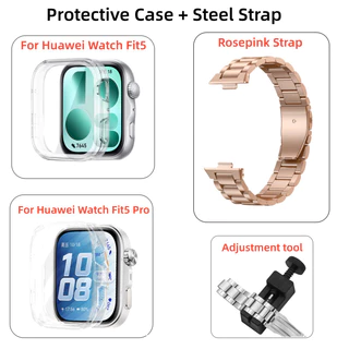 【สาย+เคส】สายสแตนเลสพร้อมเคส TPU เหมาะสําหรับ Huawei Watch Fit 5 5 Pro สายรัดข้อมือ