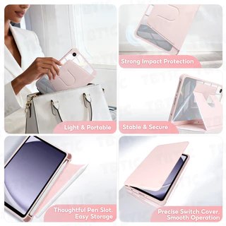 TBTIC เคส For Samsung Galaxy Tab หมุนได้ 360° กันกระแทก ฝาหลังใส มีช่องใส่ปากกา พร้อมขาตั้ง Smart Wake สำหรับ A9 A11 Plus A8 A7 S10 S9 S8 S7 FE S6 Lite 8.7/10.4/10.9/11/12.4