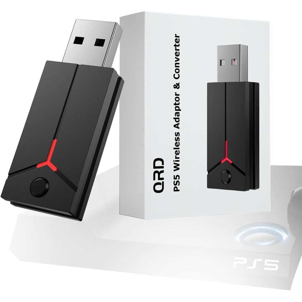 ตัวแปลงอะแดปเตอร์ไร้สาย QRD 2-in-1, ตัวแปลง USB สําหรับคอนโซล PS5, อะแดปเตอร์ไร้สายเข้ากันได้กับคอนโ