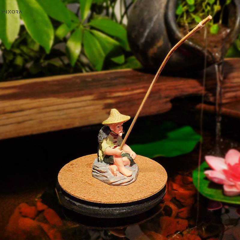 Mixora 1ชุดงานฝีมือตู้ปลารูปปั้นชาวประมง PVC เครื่องประดับตกปลาสำหรับตกแต่งโต๊ะตกปลาอุปกรณ์ตกแต่งบ้านตุ๊กตา