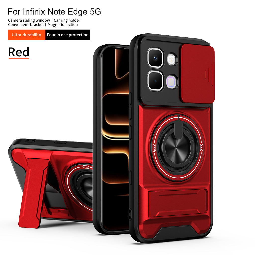 เกราะ เคสโทรศัพท์กันกระแทกสําหรับ Infinix Note Edge 5G กล้องเลื่อนแหวนแม่เหล็กในตัว Kickstand เกราะป้องกัน